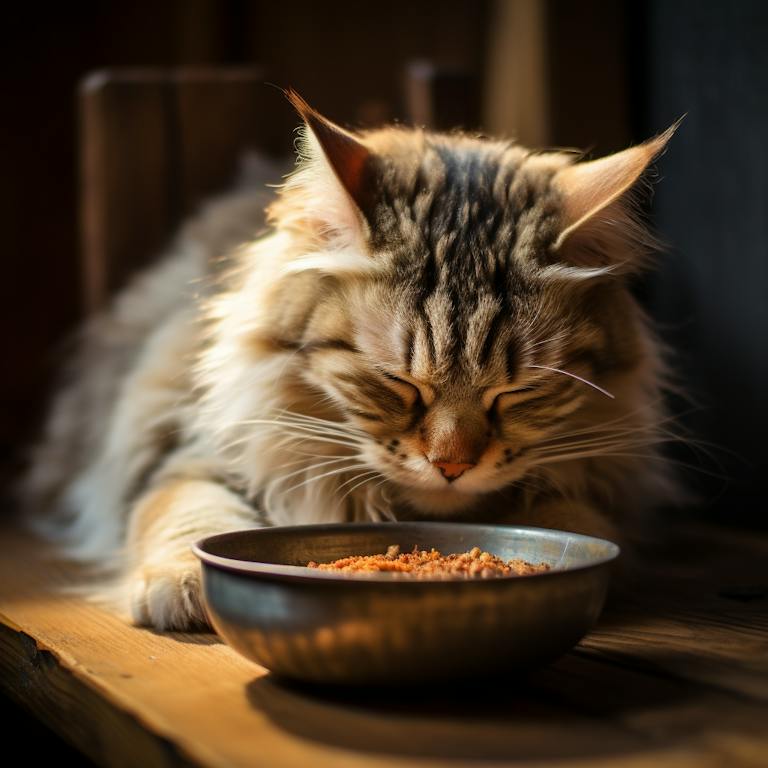 cat close their eyes while eating in bowl
