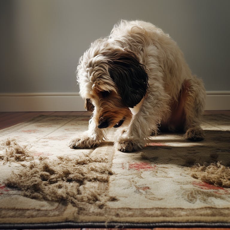 Dogs scratch the carpets when they feel anxious or frustrated