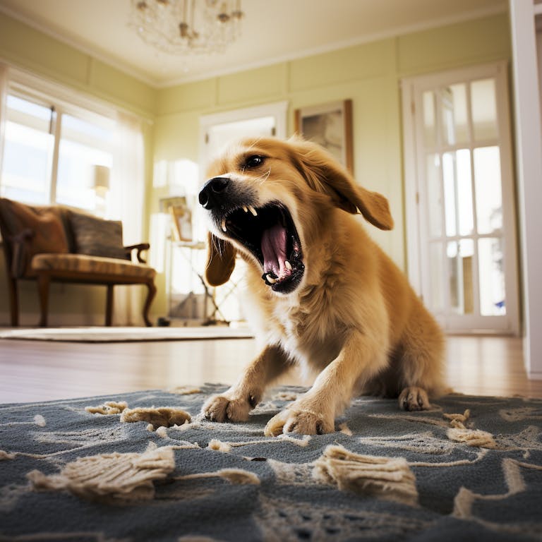 Dogs scratch the carpet in Excitement